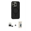 MARSİLYAN™- iPhone 14 Pro Max Kılıf Ahenk Form Serisi - Siyah 6D Mat Seramik Hayalet Nano Ekran Koruyucu + Gold Bilvis Titan Kamera Lens