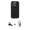 MARSİLYAN™- iPhone 14 Pro Max Kılıf Ahenk Form Serisi - Siyah 6D Mat Seramik Hayalet Nano Ekran Koruyucu + Siyah Bilvis Titan Kamera Lens