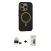 MARSİLYAN™- iPhone 14 Pro Max Kılıf Ahenk Form Serisi - Siyah 6D Mat Seramik Hayalet Nano Ekran Koruyucu + Bilvis Titan Kamera Lens - GS