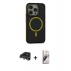 MARSİLYAN™- iPhone 14 Pro Max Kılıf Ahenk Form Serisi - Siyah Bilvis 3D Mat Cam Ekran Koruyucu + Gümüş Raze Metal Kamera Lens