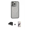 MARSİLYAN™- iPhone 14 Pro Max Kılıf Ahenk Form Serisi - Siyah Bilvis 3D Mat Cam Ekran Koruyucu + Gümüş Raze Metal Kamera Lens
