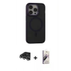 MARSİLYAN™- iPhone 14 Pro Max Kılıf Ahenk Form Serisi - Siyah Bilvis 3D Mat Cam Ekran Koruyucu + Gümüş Raze Metal Kamera Lens