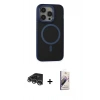 MARSİLYAN™- iPhone 14 Pro Max Kılıf Ahenk Form Serisi - Siyah Bilvis 3D Mat Cam Ekran Koruyucu + Gümüş Raze Metal Kamera Lens