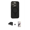 MARSİLYAN™- iPhone 14 Pro Max Kılıf Ahenk Form Serisi - Siyah Bilvis 3D Mat Cam Ekran Koruyucu + Gümüş Raze Metal Kamera Lens