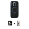 MARSİLYAN™- iPhone 14 Pro Max Kılıf Ahenk Form Serisi - Siyah Bilvis 3D Mat Cam Ekran Koruyucu + PVD Metal Kamera Lens - TU