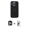 MARSİLYAN™- iPhone 14 Pro Max Kılıf Ahenk Form Serisi - Siyah Bilvis 3D Mat Cam Ekran Koruyucu + Turuncu PVD Metal Kamera Lens