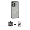 MARSİLYAN™- iPhone 14 Pro Max Kılıf Ahenk Form Serisi - Siyah Bilvis 3D Mat Cam Ekran Koruyucu + Turuncu PVD Metal Kamera Lens
