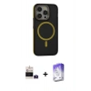 MARSİLYAN™- iPhone 14 Pro Max Kılıf Ahenk Form Serisi - Siyah Bilvis 5in1 3D Magic Cam Ekran Koruyucu + Derin Mor Bilvis Titan Kamera Lens