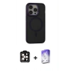 MARSİLYAN™- iPhone 14 Pro Max Kılıf Ahenk Form Serisi - Siyah Bilvis 5in1 3D Magic Cam Ekran Koruyucu + PVD Metal Kamera Lens - TU
