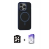 MARSİLYAN™- iPhone 14 Pro Max Kılıf Ahenk Form Serisi - Siyah Bilvis 5in1 3D Magic Cam Ekran Koruyucu + PVD Metal Kamera Lens - TU