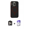 MARSİLYAN™- iPhone 14 Pro Max Kılıf Ahenk Form Serisi - Siyah Bilvis 5in1 3D Magic Cam Ekran Koruyucu + PVD Metal Kamera Lens - TU