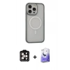 MARSİLYAN™- iPhone 14 Pro Max Kılıf Ahenk Form Serisi - Siyah Bilvis 5in1 5D Magic Hayalet Cam Ekran Koruyucu + PVD Metal Kamera Lens - TU