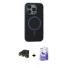 MARSİLYAN™- iPhone 14 Pro Max Kılıf Ahenk Form Serisi - Siyah Bilvis 5in1 5D Magic Hayalet Cam Ekran Koruyucu + Gold Raze Metal Kamera Lens