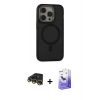 MARSİLYAN™- iPhone 14 Pro Max Kılıf Ahenk Form Serisi - Siyah Bilvis 5in1 5D Magic Hayalet Cam Ekran Koruyucu + Gold Raze Metal Kamera Lens