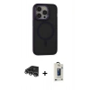 MARSİLYAN™- iPhone 14 Pro Max Kılıf Ahenk Form Serisi - Siyah Bilvis Hayalet Cam Ekran Koruyucu + Gümüş Raze Metal Kamera Lens