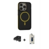 MARSİLYAN™- iPhone 14 Pro Max Kılıf Ahenk Form Serisi - Siyah Bilvis Hayalet Cam Ekran Koruyucu + Gümüş Raze Metal Kamera Lens