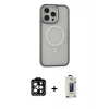 MARSİLYAN™- iPhone 14 Pro Max Kılıf Ahenk Form Serisi - Siyah Bilvis Hayalet Cam Ekran Koruyucu + PVD Metal Kamera Lens - TU