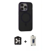 MARSİLYAN™- iPhone 14 Pro Max Kılıf Ahenk Form Serisi - Siyah Bilvis Hayalet Cam Ekran Koruyucu + PVD Metal Kamera Lens - TU