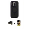 MARSİLYAN™- iPhone 14 Pro Max Kılıf Ahenk Form Serisi - Siyah Buffer Cam Ekran Koruyucu + Gold Raze Metal Kamera Lens