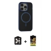 MARSİLYAN™- iPhone 14 Pro Max Kılıf Ahenk Form Serisi - Siyah Buffer Cam Ekran Koruyucu + PVD Metal Kamera Lens - TU