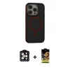 MARSİLYAN™- iPhone 14 Pro Max Kılıf Ahenk Form Serisi - Siyah Buffer Cam Ekran Koruyucu + PVD Metal Kamera Lens - TU