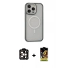 MARSİLYAN™- iPhone 14 Pro Max Kılıf Ahenk Form Serisi - Siyah Buffer Cam Ekran Koruyucu + PVD Metal Kamera Lens - TU