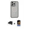 MARSİLYAN™- iPhone 14 Pro Max Kılıf Ahenk Form Serisi - Siyah Buffer Hayalet Cam Ekran Koruyucu + Gümüş Raze Metal Kamera Lens
