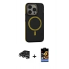 MARSİLYAN™- iPhone 14 Pro Max Kılıf Ahenk Form Serisi - Siyah Buffer Hayalet Cam Ekran Koruyucu + Gümüş Raze Metal Kamera Lens