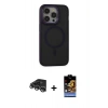 MARSİLYAN™- iPhone 14 Pro Max Kılıf Ahenk Form Serisi - Siyah Buffer Hayalet Cam Ekran Koruyucu + Gümüş Raze Metal Kamera Lens