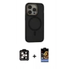 MARSİLYAN™- iPhone 14 Pro Max Kılıf Ahenk Form Serisi - Siyah Buffer Hayalet Cam Ekran Koruyucu + PVD Metal Kamera Lens - TU