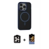 MARSİLYAN™- iPhone 14 Pro Max Kılıf Ahenk Form Serisi - Siyah Buffer Hayalet Cam Ekran Koruyucu + PVD Metal Kamera Lens - TU