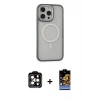 MARSİLYAN™- iPhone 14 Pro Max Kılıf Ahenk Form Serisi - Siyah Buffer Hayalet Cam Ekran Koruyucu + PVD Metal Kamera Lens - TU