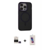 MARSİLYAN™- iPhone 14 Pro Max Kılıf Ahenk Form Serisi - Siyah Joko 5D Cam + Gümüş Bilvis Titan Kamera Lens