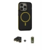 MARSİLYAN™- iPhone 14 Pro Max Kılıf Ahenk Form Serisi - Siyah Joko Magic 5D Hayalet Cam + Gold Raze Metal Kamera Lens