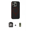 MARSİLYAN™- iPhone 14 Pro Max Kılıf Ahenk Form Serisi - Siyah Joko Magic 5D Hayalet Cam + Turuncu PVD Metal Kamera Lens