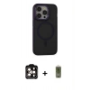 MARSİLYAN™- iPhone 14 Pro Max Kılıf Ahenk Form Serisi - Siyah Joko Magic 5D Hayalet Cam + Turuncu PVD Metal Kamera Lens