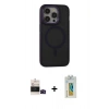 MARSİLYAN™- iPhone 14 Pro Max Kılıf Ahenk Form Serisi - Siyah Polymer Nano Ekran Koruyucu + Bilvis Titan Kamera Lens - SH