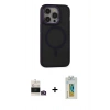 MARSİLYAN™- iPhone 14 Pro Max Kılıf Ahenk Form Serisi - Siyah Polymer Nano Ekran Koruyucu + Bilvis Titan Kamera Lens - GD