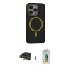 MARSİLYAN™- iPhone 14 Pro Max Kılıf Ahenk Form Serisi - Siyah Polymer Nano Ekran Koruyucu + Raze Metal Kamera Lens - GD