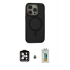 MARSİLYAN™- iPhone 14 Pro Max Kılıf Ahenk Form Serisi - Siyah Polymer Nano Ekran Koruyucu + PVD Metal Kamera Lens - TU