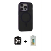 MARSİLYAN™- iPhone 14 Pro Max Kılıf Ahenk Form Serisi - Siyah Polymer Nano Ekran Koruyucu + PVD Metal Kamera Lens - TU