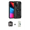 MARSİLYAN™- iPhone 14 Pro Max Kılıf Ahenk Klasik Koleksiyonu - Şeffaf Pasifik Cam Ekran Koruyucu + PVD Metal Kamera Lens - TU