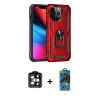 MARSİLYAN™- iPhone 14 Pro Max Kılıf Ahenk Klasik Koleksiyonu - Siyah 18D Cam Ekran Koruyucu + Turuncu PVD Metal Kamera Lens
