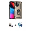 MARSİLYAN™- iPhone 14 Pro Max Kılıf Ahenk Klasik Koleksiyonu - Siyah 3D Antistatik Cam Ekran Koruyucu + Gold Bilvis Titan Kamera Lens