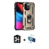 MARSİLYAN™- iPhone 14 Pro Max Kılıf Ahenk Klasik Koleksiyonu - Siyah 3D Antistatik Cam Ekran Koruyucu + Turuncu PVD Metal Kamera Lens