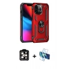 MARSİLYAN™- iPhone 14 Pro Max Kılıf Ahenk Klasik Koleksiyonu - Siyah 3D Antistatik Cam Ekran Koruyucu + Turuncu PVD Metal Kamera Lens