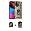 MARSİLYAN™- iPhone 14 Pro Max Kılıf Ahenk Klasik Koleksiyonu - Siyah Buffer Hayalet Cam Ekran Koruyucu + PVD Metal Kamera Lens - TU