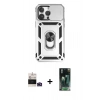 MARSİLYAN™- iPhone 14 Pro Max Kılıf Ahenk Klasik - Şeffaf 360 Full Body Arka Koruyucu + Derin Mor Bilvis Titan Kamera Lens