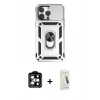 MARSİLYAN™- iPhone 14 Pro Max Kılıf Ahenk Klasik - Şeffaf Pasifik Cam Ekran Koruyucu + PVD Metal Kamera Lens - TU