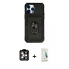 MARSİLYAN™- iPhone 14 Pro Max Kılıf Ahenk Klasik - Şeffaf Pasifik Cam Ekran Koruyucu + PVD Metal Kamera Lens - TU